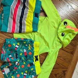Cat & Jack Lime Green Rashguard with Colorful Swim Shorts